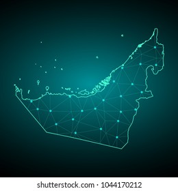 Map of  United Arab Emirates. Wire frame 3D mesh polygonal network line, design sphere, dot and structure. communications map of  United Arab Emirates. Vector Illustration EPS10.