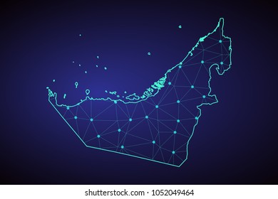 Map of United Arab Emirates. Wire frame 3D mesh polygonal network line, design sphere, dot and structure. communications map of United Arab Emirates. Vector Illustration EPS10.
