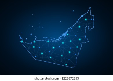 Map of United Arab Emirates. Wire frame 3D mesh polygonal network line, design sphere, dot and structure. communications map of United Arab Emirates. Vector Illustration EPS10.