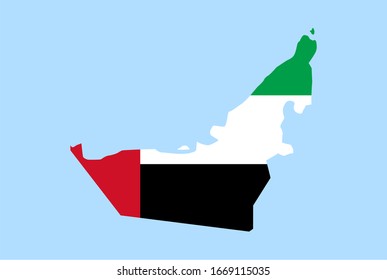 Map of United Arab Emirateson a blue background, Flag of United Arab Emirates on it.