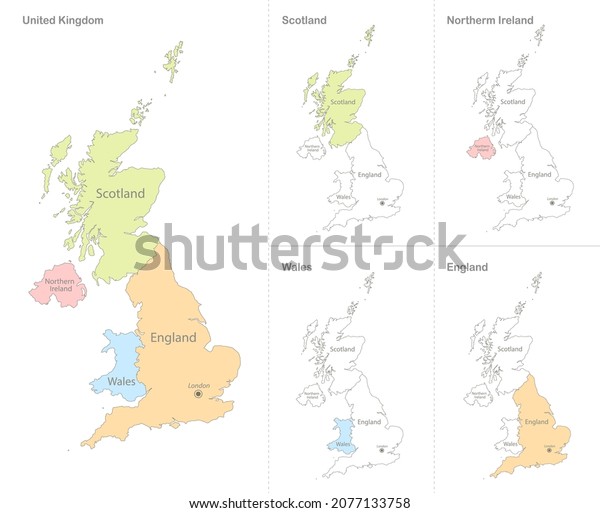 Map United Kingdom Administrative Divisions Regions Stock Vector 