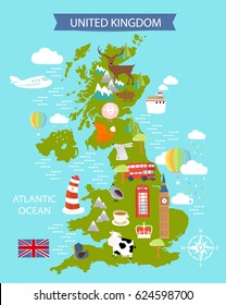 Map United Kingdom Animals Places Interest Stock Vector (Royalty Free ...
