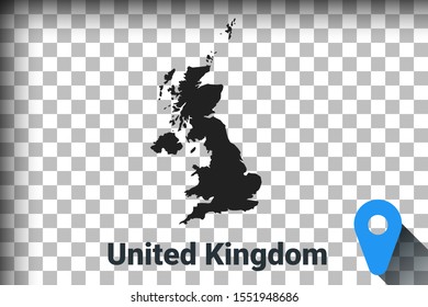 Map of United Kingdom, black map on a transparent background. alpha channel transparency simulation in png. vector illustration