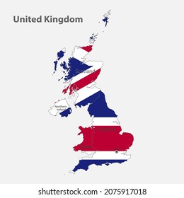 Map of the United Kingdom in the colors of the flag with administrative divisions vector