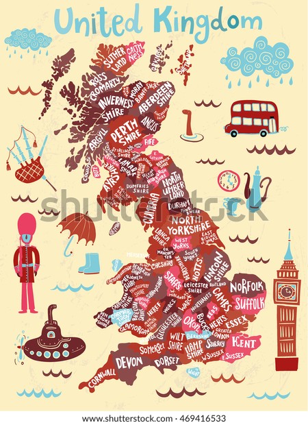 Map United Kingdom Counties Lands Decorative Stock Vector (Royalty Free ...