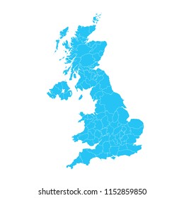 Map of the United Kingdom with county regions