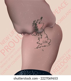 A map of the United Kingdom drawn on the hands. A beautiful and stylish template for real patriots of their country.