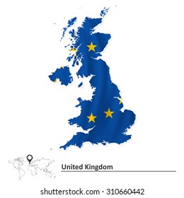 Map of United Kingdom with European Union flag - vector illustration