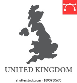 Map of United Kingdom glyph icon, country and geography, Great Britain map sign vector graphics, editable stroke solid icon, eps 10