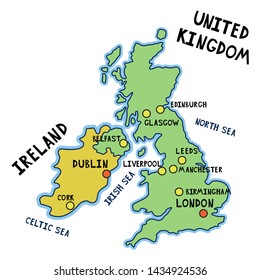 map of United Kingdom of Great Britain and Ireland. map of europe. 
vector cartographic scheme of england. Ireland, Northern Ireland, United Kingdom.