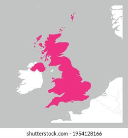 Karte des Vereinigten Königreichs Großbritannien und Nordirland rosa mit Nachbarländern hervorgehoben
