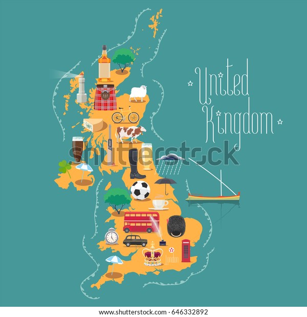 イギリス 英国の地図とスコットランド アイルランドのベクターイラスト デザイン イギリスのランドマークとビールのアイコン イギリスのコンセプト画像を検索 のベクター画像素材 ロイヤリティフリー 646332892