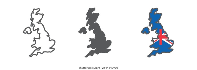 Map of United Kingdom icon collection, country and geography, Great Britain map sign vector set graphics, editable stroke linear icon, eps 10