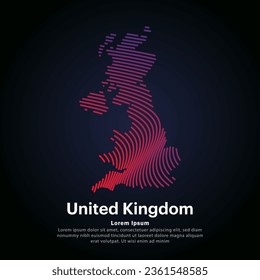 Map of United Kingdom Illustration in a linear style. Abstract line art Great Britain in Europe map Logotype concept icon. Vector logo UK map color silhouette on a dark background. EPS 10