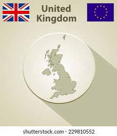 Map of the United Kingdom Including: flag of United Kingdom And European Union.