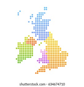 Map of United Kingdom and Ireland, Vector Colorful Illustration in dot style.