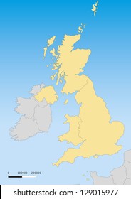 Map of United Kingdom with islands. Scale 1:4500000