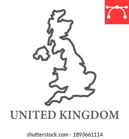 Map of United Kingdom line icon, country and geography, Great Britain map sign vector graphics, editable stroke linear icon, eps 10