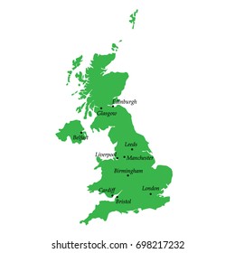 map of United Kingdom with main cities