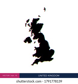 Map of United Kingdom in multicolor style on the border vector design template