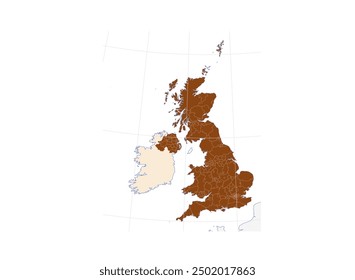Mapa del Reino Unido en el norte de Europa: Ilustración detallada de las fronteras del Reino Unido y los países circundantes en Europa