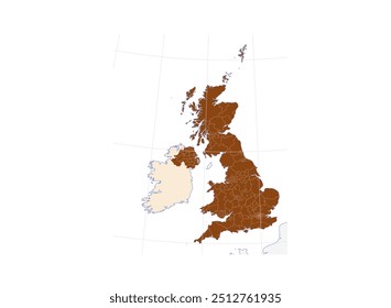 Mapa del Reino Unido en el norte de Europa: Ilustración detallada de las fronteras del Reino Unido y los países circundantes en Europa
