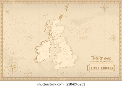 Map of United Kingdom in the old style, brown graphics in retro fantasy style