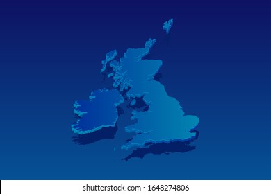 map of United Kingdom on blue background. Vector modern isometric concept greeting Card illustration eps 10.