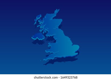map of United Kingdom on blue background. Vector modern isometric concept greeting Card illustration eps 10.