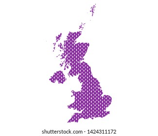 Map of the United Kingdom with plain stitches