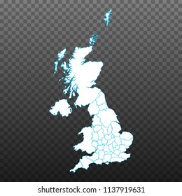 Map of United Kingdom. Vector illustration on transparent background. Items are placed on separate layers and editable. Vector illustration eps 10.