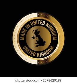 Map of United Kingdom. Vector illustration. Logo, Icon, and Symbol. United Kingdom map gold seal. 