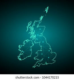 Map of United Kingdom. Wire frame 3D mesh polygonal network line, design sphere, dot and structure. communications map of United Kingdom. Vector Illustration EPS10.