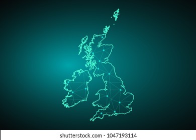 Map of United Kingdom. Wire frame 3D mesh polygonal network line, design sphere, dot and structure. communications map of United Kingdom. Vector Illustration EPS10.