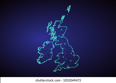 Map of United Kingdom. Wire frame 3D mesh polygonal network line, design sphere, dot and structure. communications map of United Kingdom. Vector Illustration EPS10.