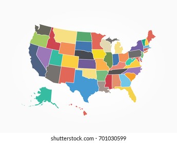 Map of United state of america . Flat color design .