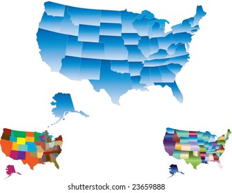 Map of united states in 3 different color in 3 separate layer. Each state can be isolated & coloured by individual choice.