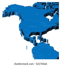 Map of United States, Alaska, Central America with national borders and country names. Pseudo-3d vector illustration.