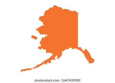 Mapa dos Estados Unidos com o Alasca em laranja, mostrando territórios, estados e fronteiras americanos em ícone de design claro
