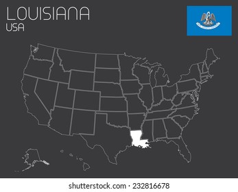 A Map of the the United States of America with 1 state selected - Louisiana