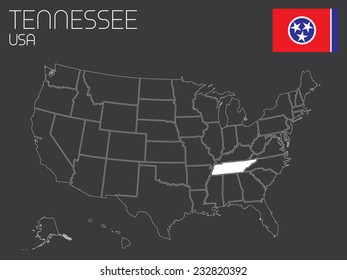 A Map of the the United States of America with 1 state selected - Tennessee