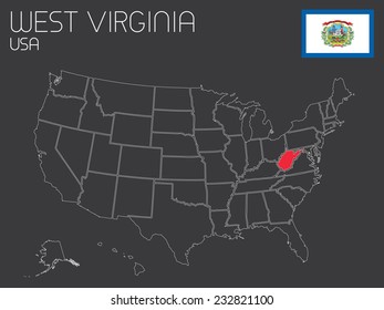A Map of the the United States of America with 1 state selected - West Virginia