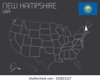 A Map of the the United States of America with 1 state selected - New Hampshire