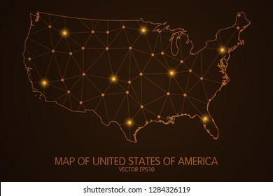 Map Of United States Of America - Abstract Mash Line And Point Scales On Dark Background. 3D Mesh Polygonal Network Connections.Vector Illustration Eps 10. 