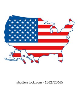 Map of United States of America. American Flag colors.