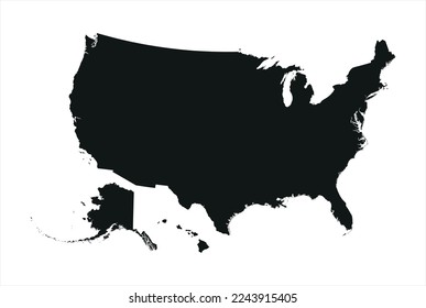 Map of the United States of America in black color isolated on white background. Vector illustration