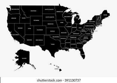 map of the united states of america in black and white