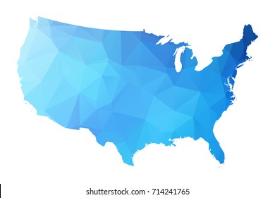 Map of United states of America - Blue Geometric Rumpled Triangular , Polygonal Design For Your . Vector illustration eps 10.