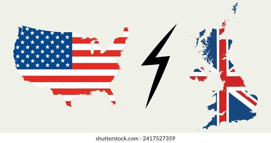 Map of United States of America and China on flag inside. US vs China. 