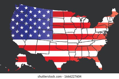 Map of the United States of America with the flag.